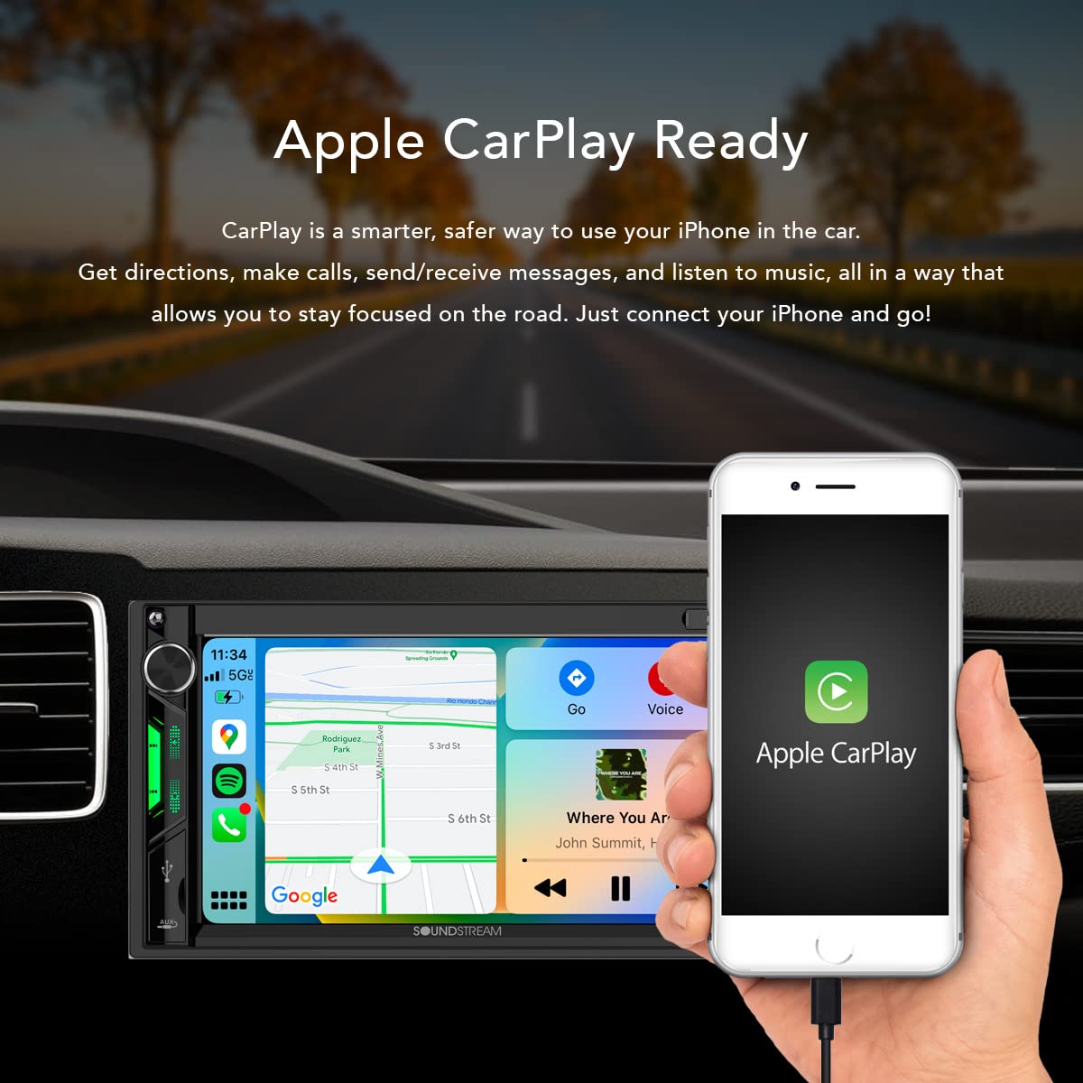 Soundstream Vrcpaa 7Drm Multimedia Receiver   7 Inch Double Din Touch Screen Car Stereo   Mirror Link Support For Mp3 Mp4 Caller Id   Apple Carplay & Android Auto Compatible W/Aux Usb & Bluetooth